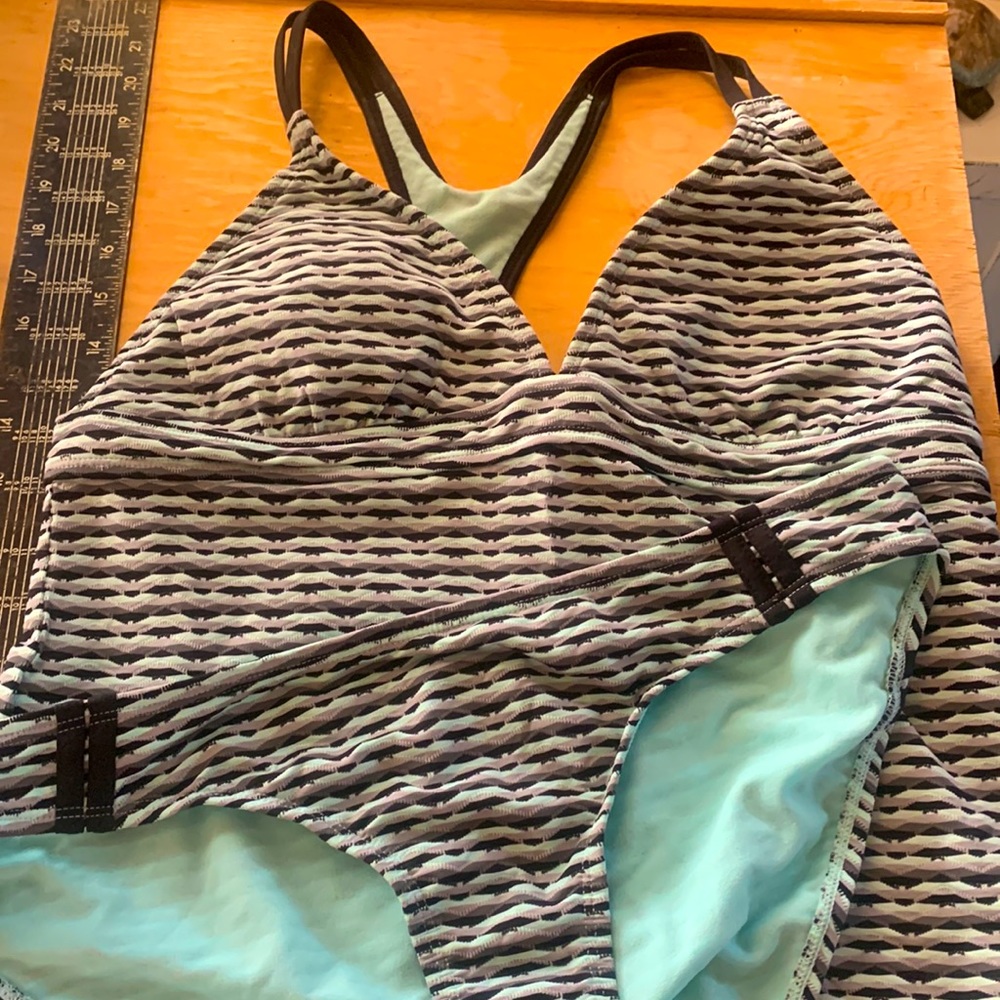 Athleta Tankini Set Teal Black Sz M